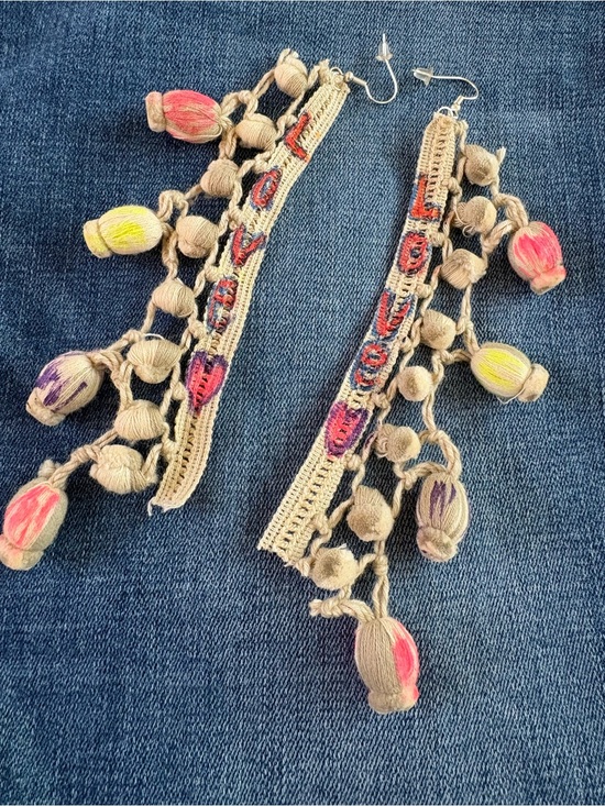 Upcycle Island Jewelry - Handcrafted Boho Tassel Drop Earrings with Multicolor Accents
